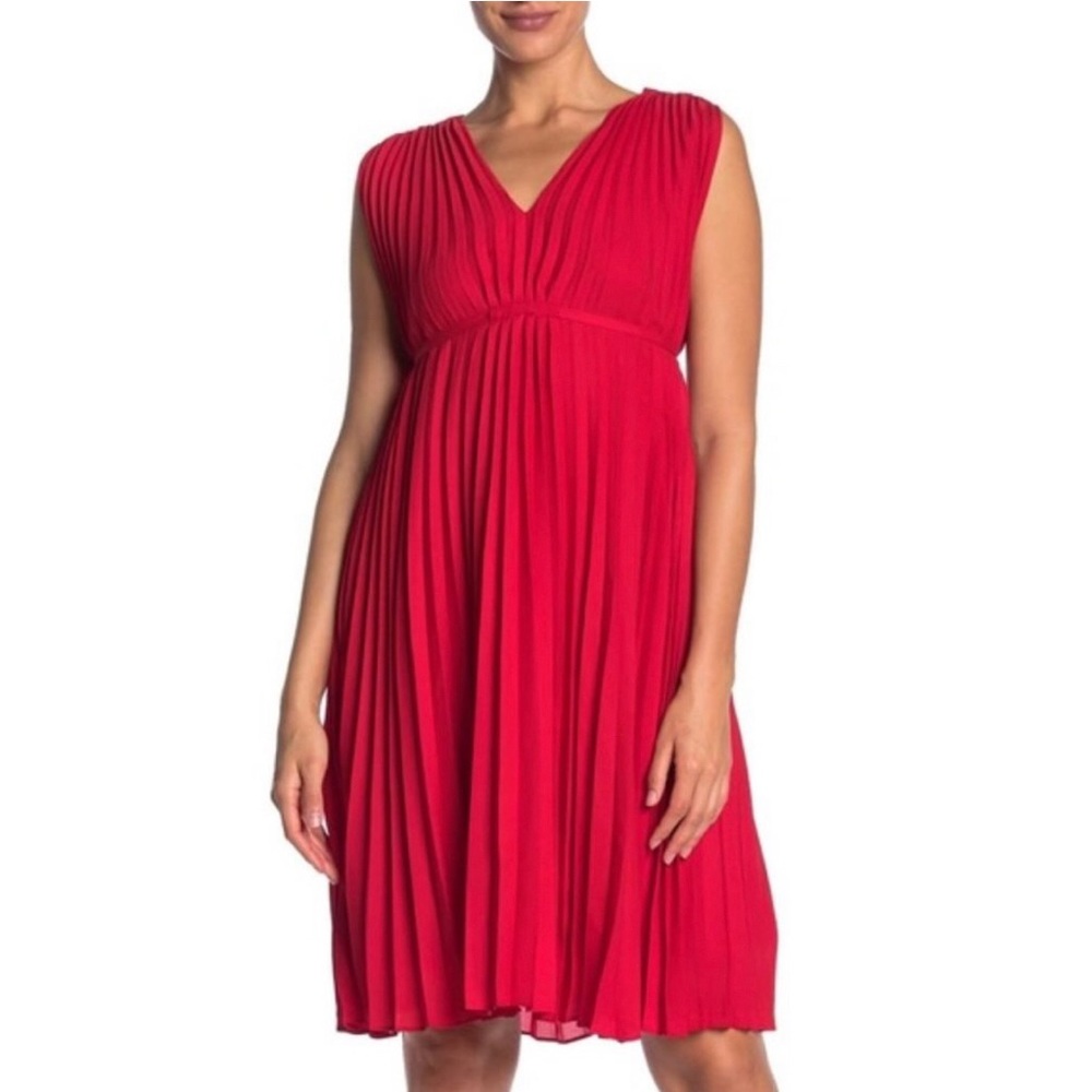 Max Studio Red Shift Dress V-Neck Pleated Size XL NWT